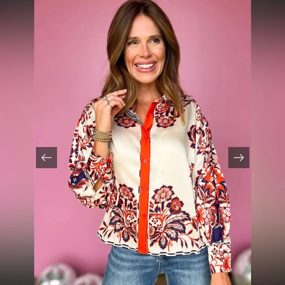 Fate Pink and Blue Floral Print Blouse